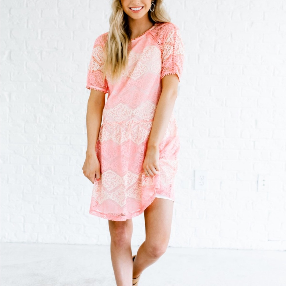 Summer Strawberries & Cream Pink Lace Dress